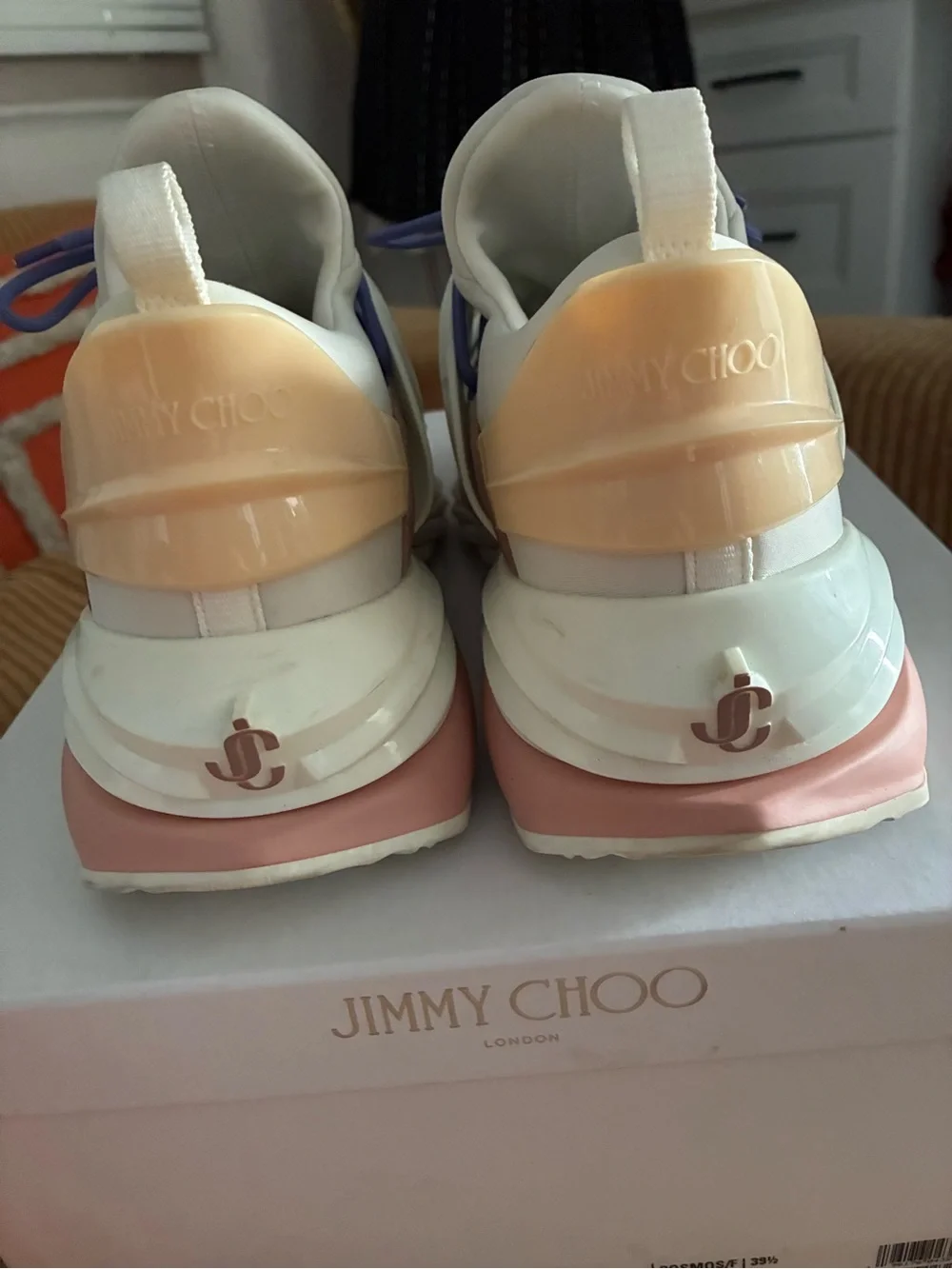 Jimmy Choo Cream Sneakers with Pink & Blue Accents - Picture 7 of 9